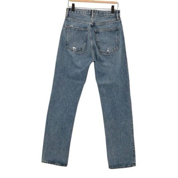 Agolde Blue 90's Pinch Waist High Rise Distressed Denim Straight Jeans Size 26 - Picture 4 of 11